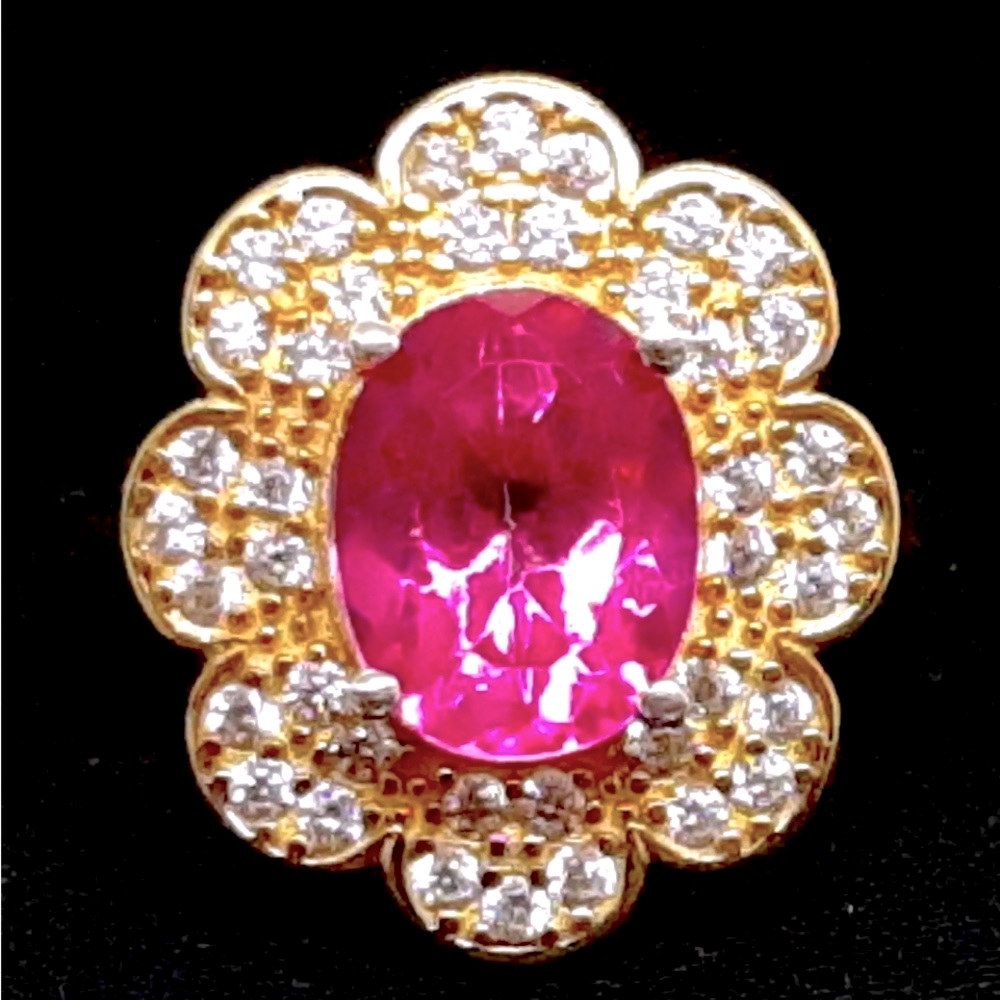 Pink Topaz White Sapphire 14k Gold Over Sterling Silver Ring 2.90 Carat Size 7